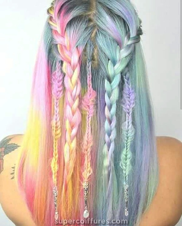 104 idées de couleurs de cheveux arc-en-ciel pastel et caché